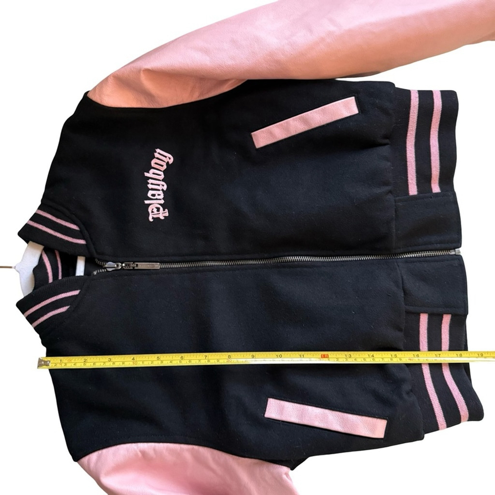 PLAYBOY Vintage Y2K Reversible Black and Pink Leather Letterman’s Jacket Size M - Picture 9 of 16